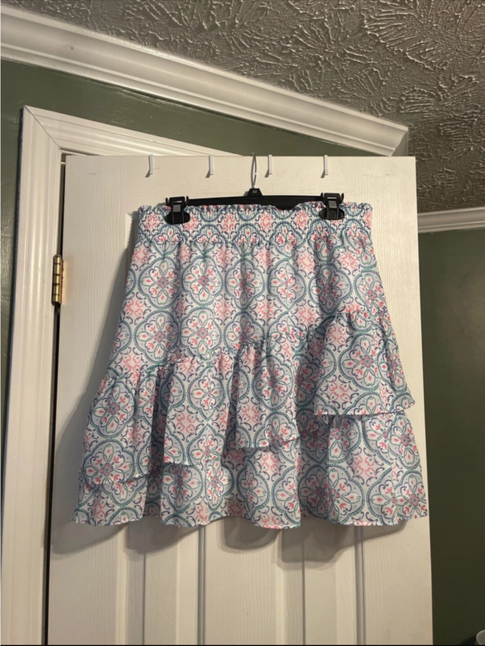 LOFT Pastel Blue and Pink Tiered Mini Skirt